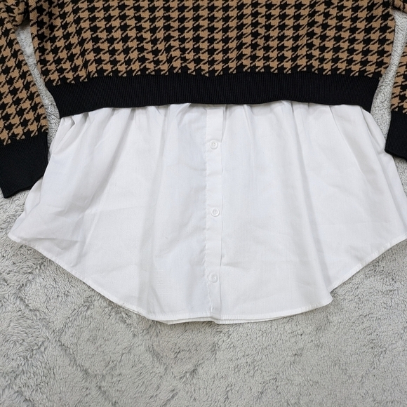 Joie Sweater Women's XL Brown Black Houndstooth Button Up Shirt Tail Preppy - Picture 2 of 7